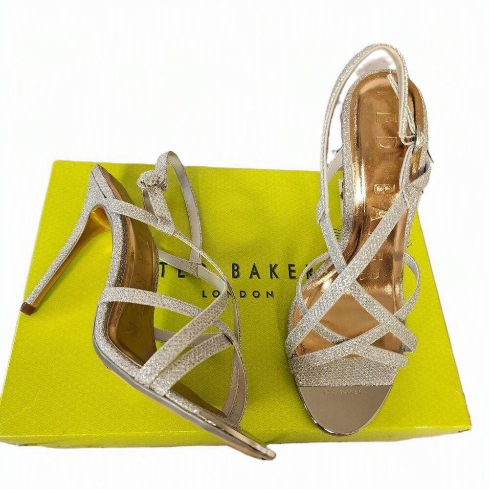 Ted Baker London Theanna Strappy High Heel Sandals Silver - 6.5 NIB